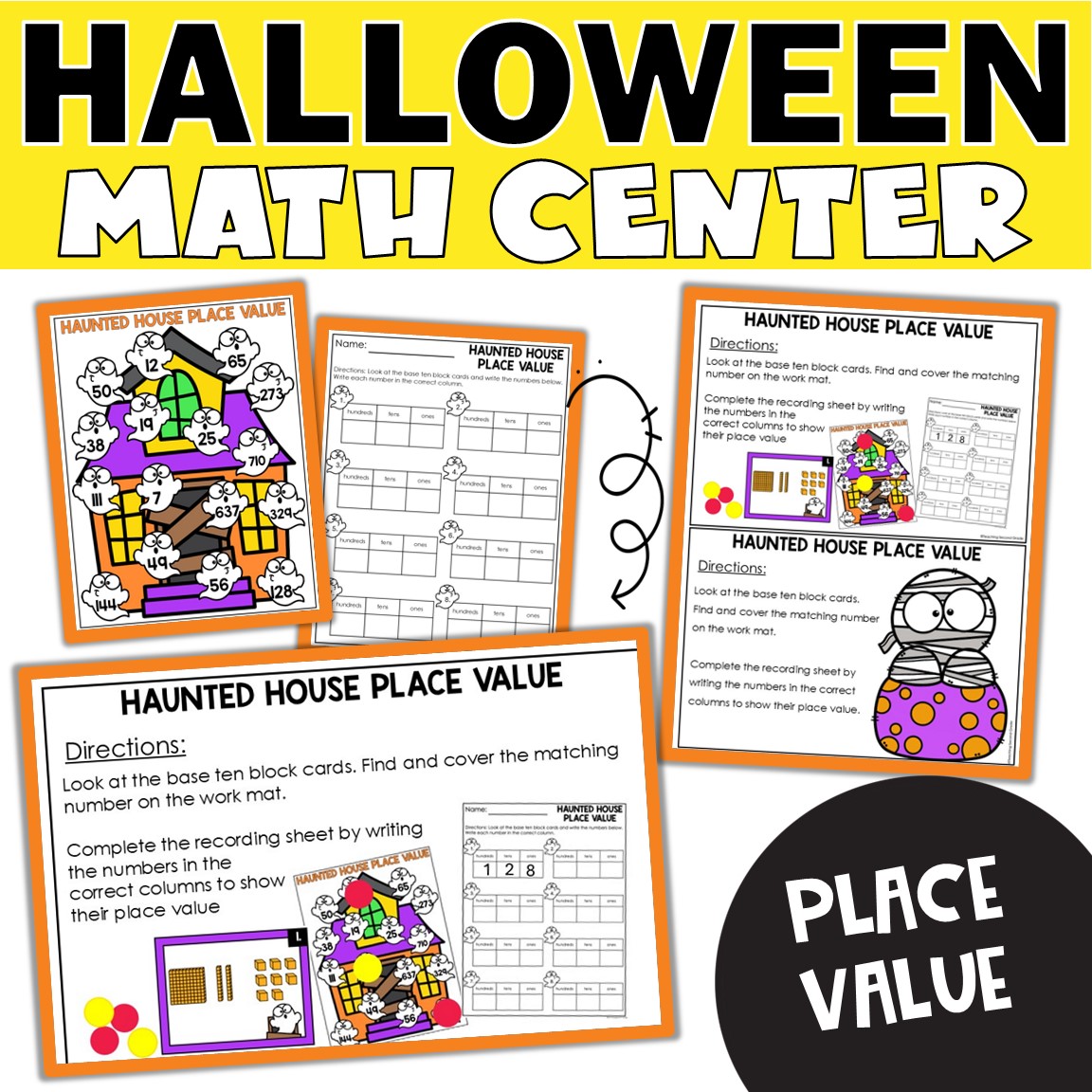 Halloween Place Value Math Center 1st 2nd Grade - 2 and 3 Digit Place ...