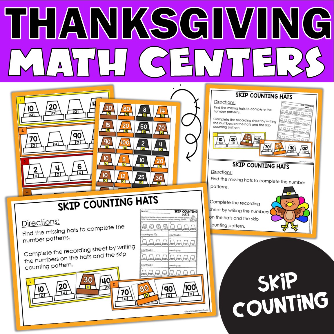 Thanksgiving Skip Counting Math Center for 1st and 2nd Grade - Teaching ...