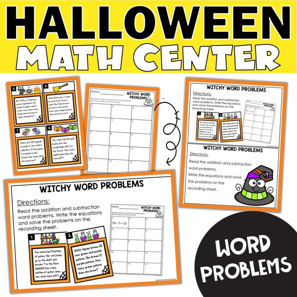 Halloween Addition and Subtraction Word Problems Math Center 1st 2nd ...