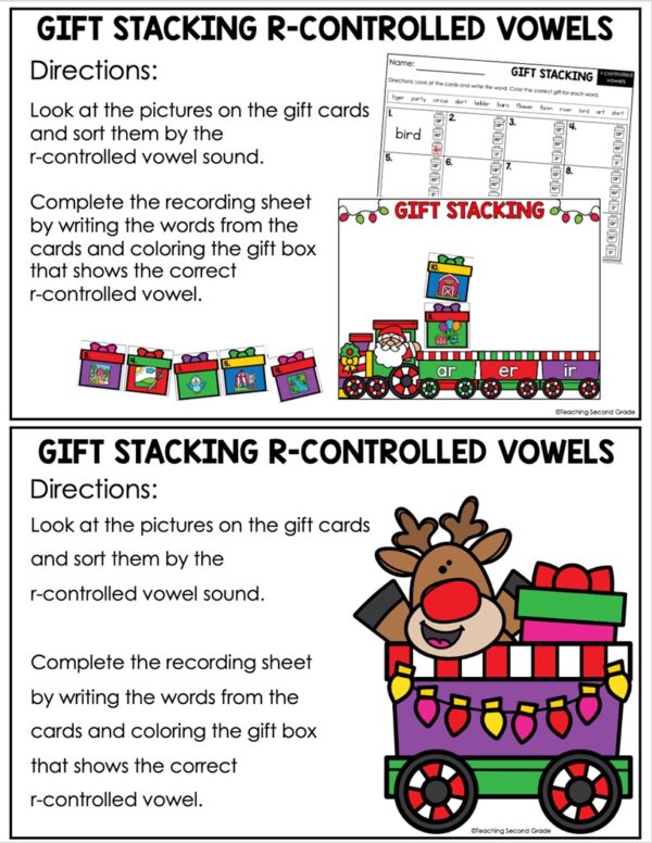 Christmas R-Controlled Vowel Sorting Phonics Center Activity 1st and ...
