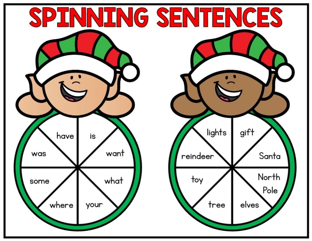 Christmas Sentence Spinning Center 1st 2nd Grade - Fun Holiday Writing ...