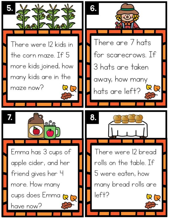 Thanksgiving Word Problems Math Center for 1st and 2nd Grade Add and ...