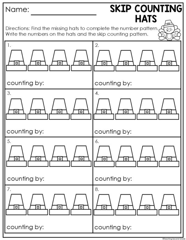 Thanksgiving Skip Counting Math Center for 1st and 2nd Grade - Teaching ...