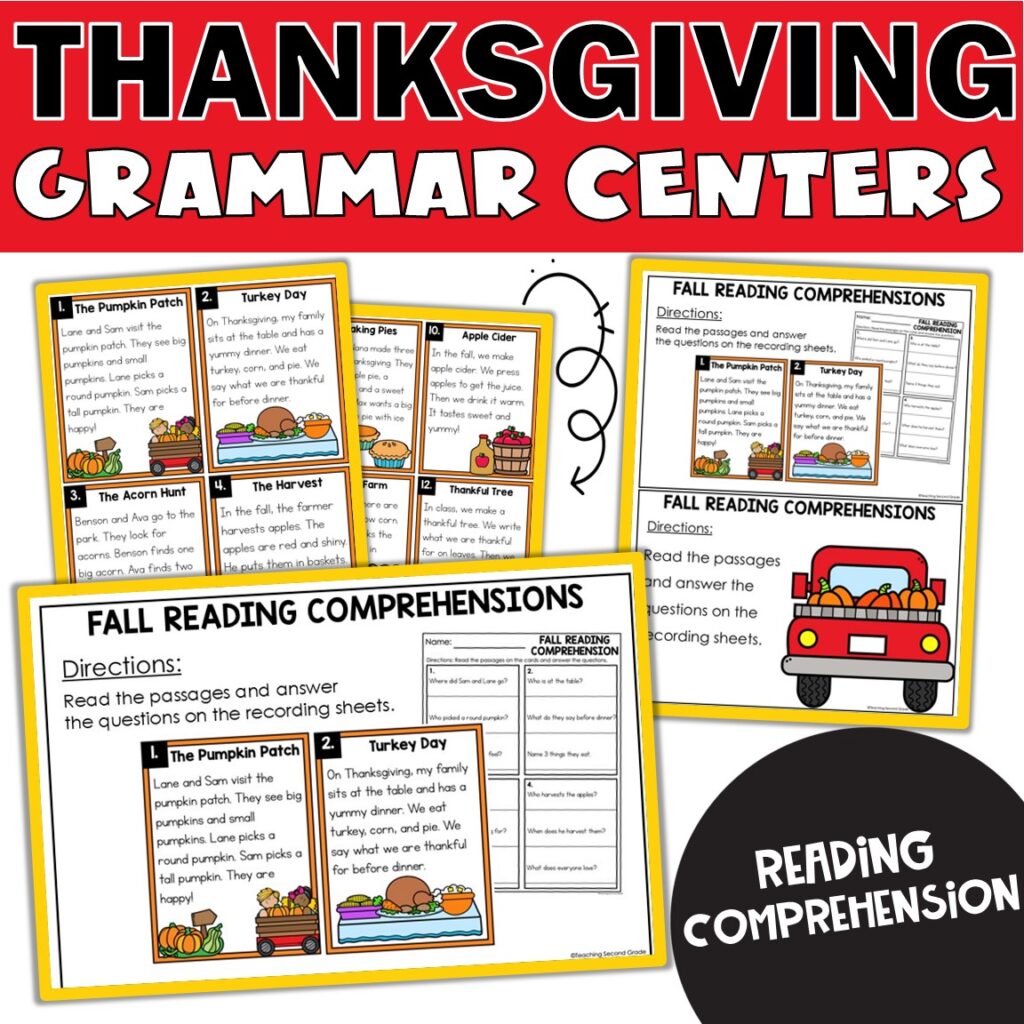 Thanksgiving Reading Comprehension Center for 1st and 2nd Grade | Fun ...