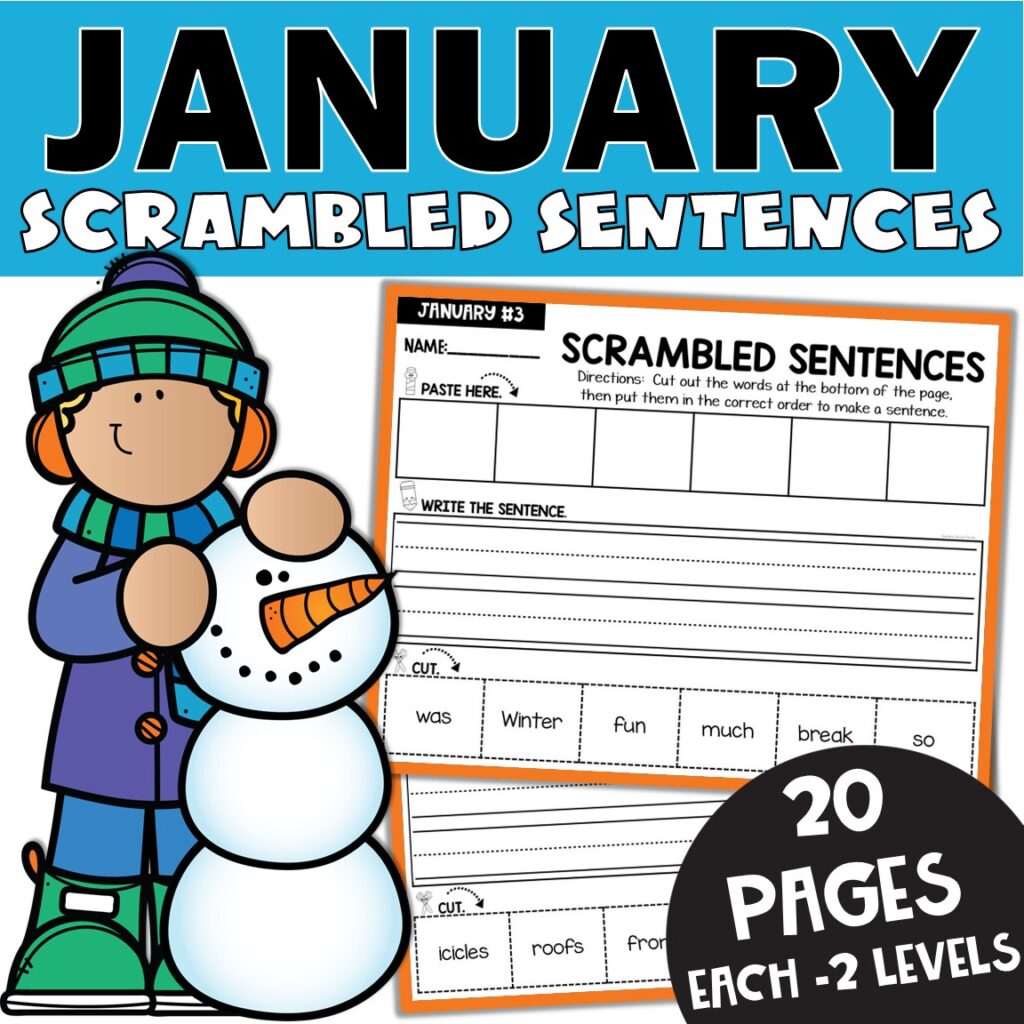 January Scrambled Sentences, Structure, Building, Writing, Cut Paste No ...
