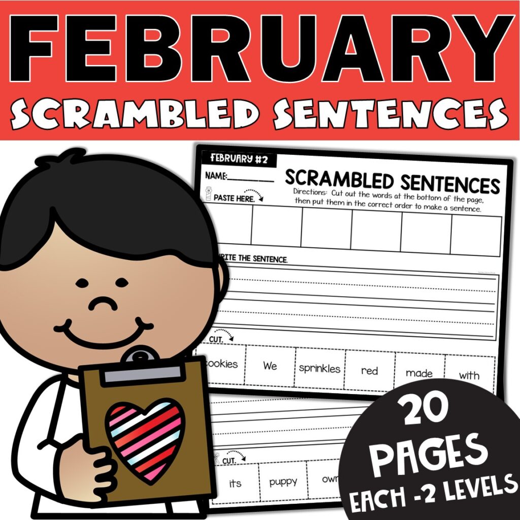 February Scrambled Sentences, Structure, Building, Writing, Cut Paste ...