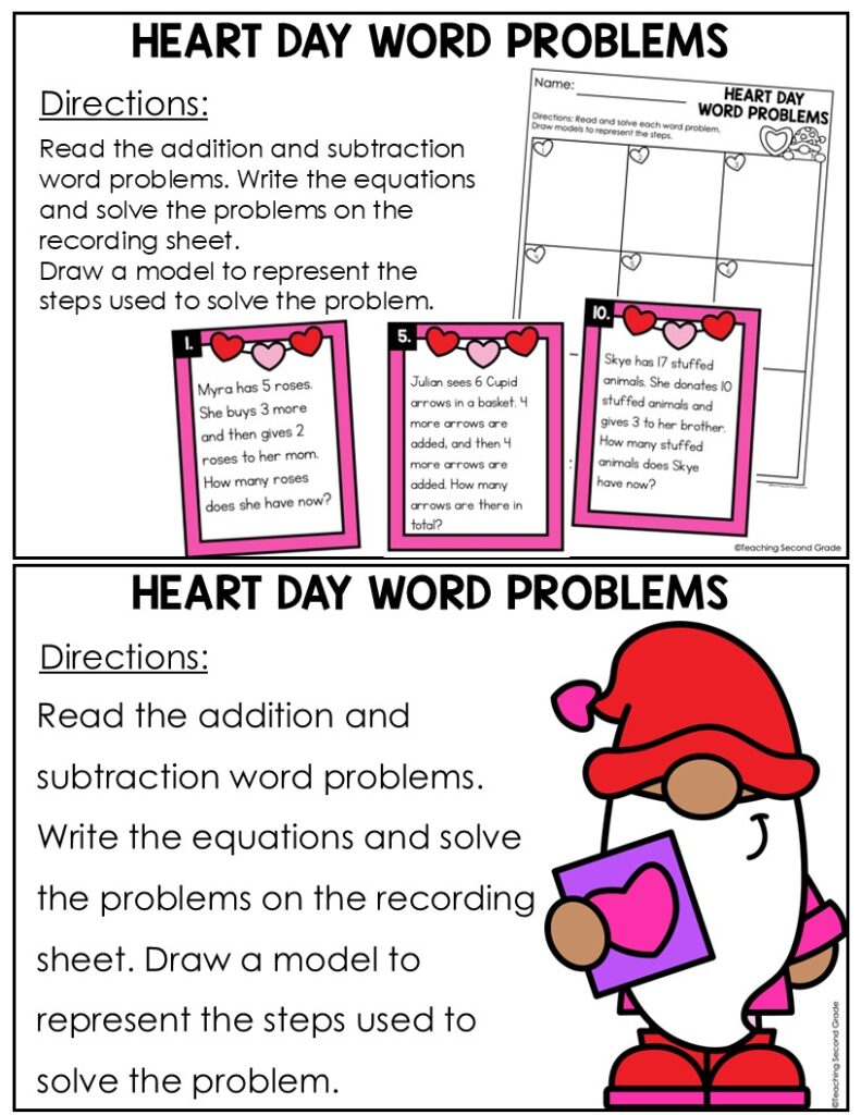 Valentine's Day Addition and Subtraction Word Problems - Teaching Ideas ...