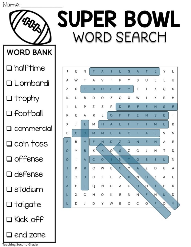 Super Bowl Word Search - Teaching Ideas Made Easy