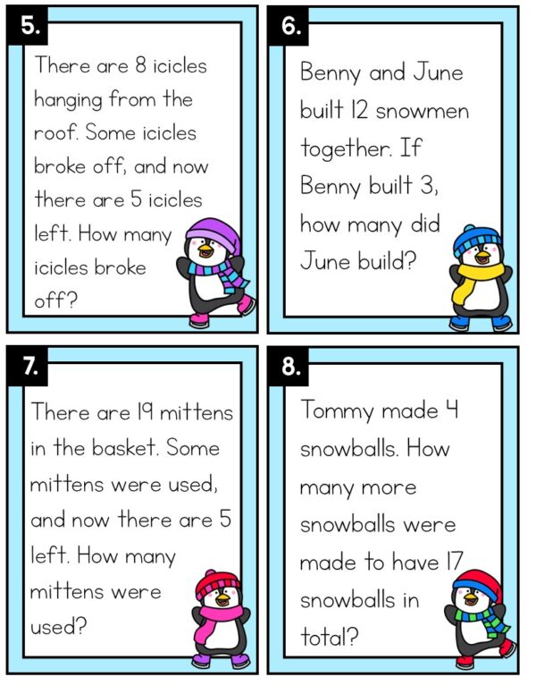 Winter Word Problem Math Center - Seasonal Addition and Subtraction ...