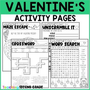 Valentine’s Activity Fun Pack - Word Search, Crossword, Scrambled Words and Maze