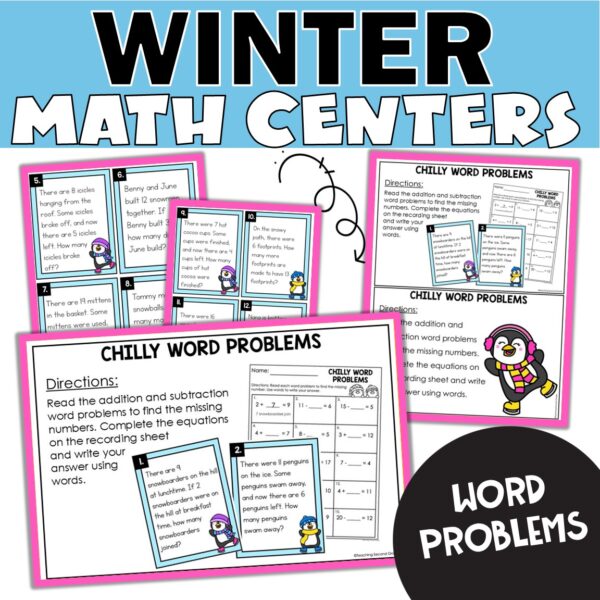 Winter Word Problem Math Center - Seasonal Addition and Subtraction ...