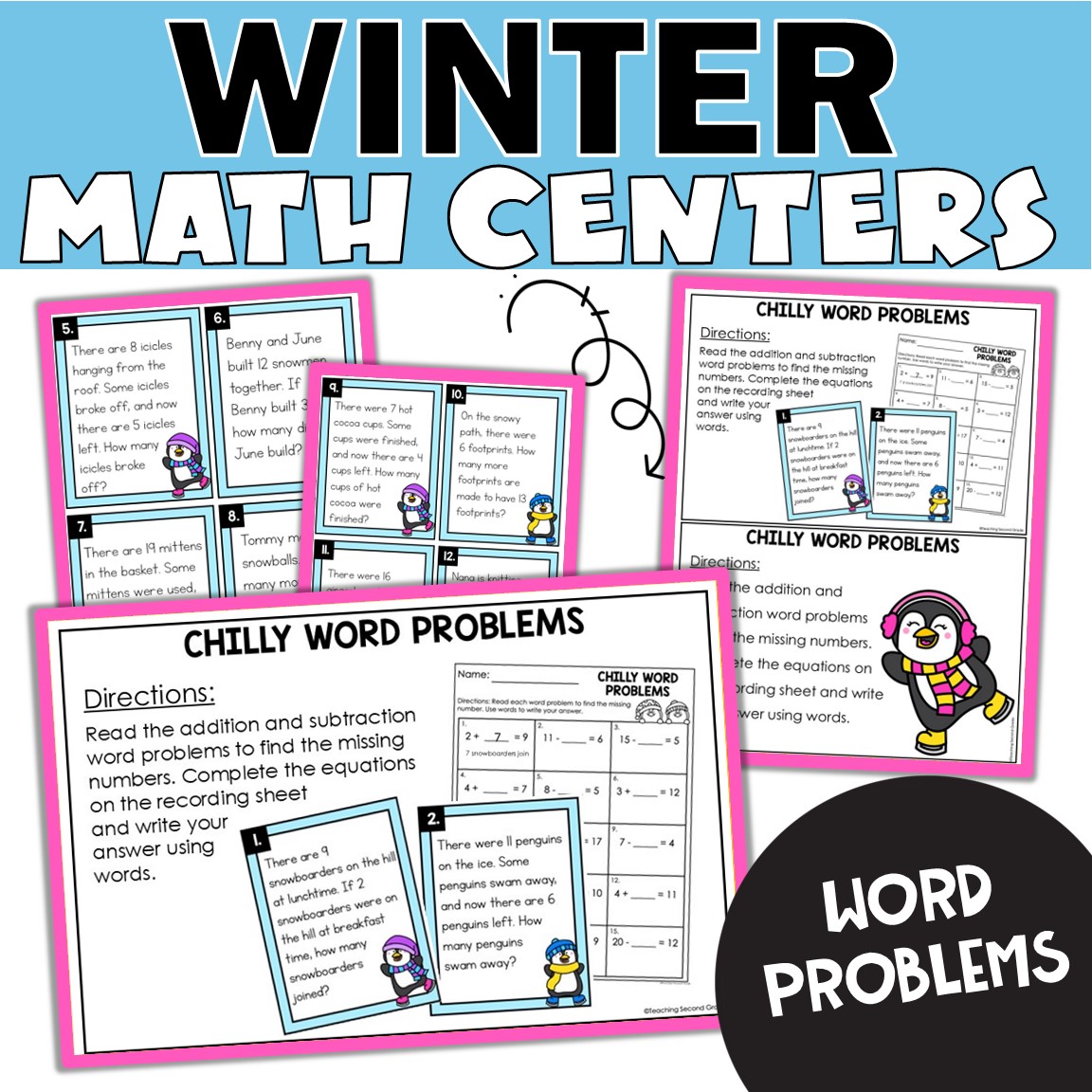 Winter Word Problem Math Center - Seasonal Addition and Subtraction Practice