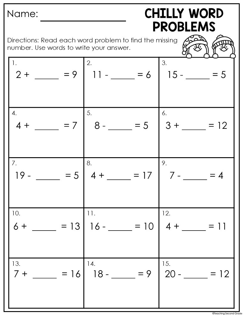Winter Word Problem Math Center - Seasonal Addition and Subtraction ...