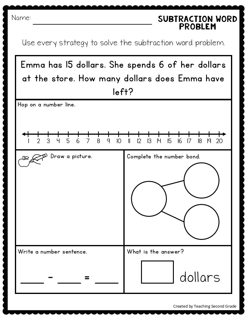 Subtraction Facts to 20 Word Problems Worksheets - Teaching Ideas Made Easy