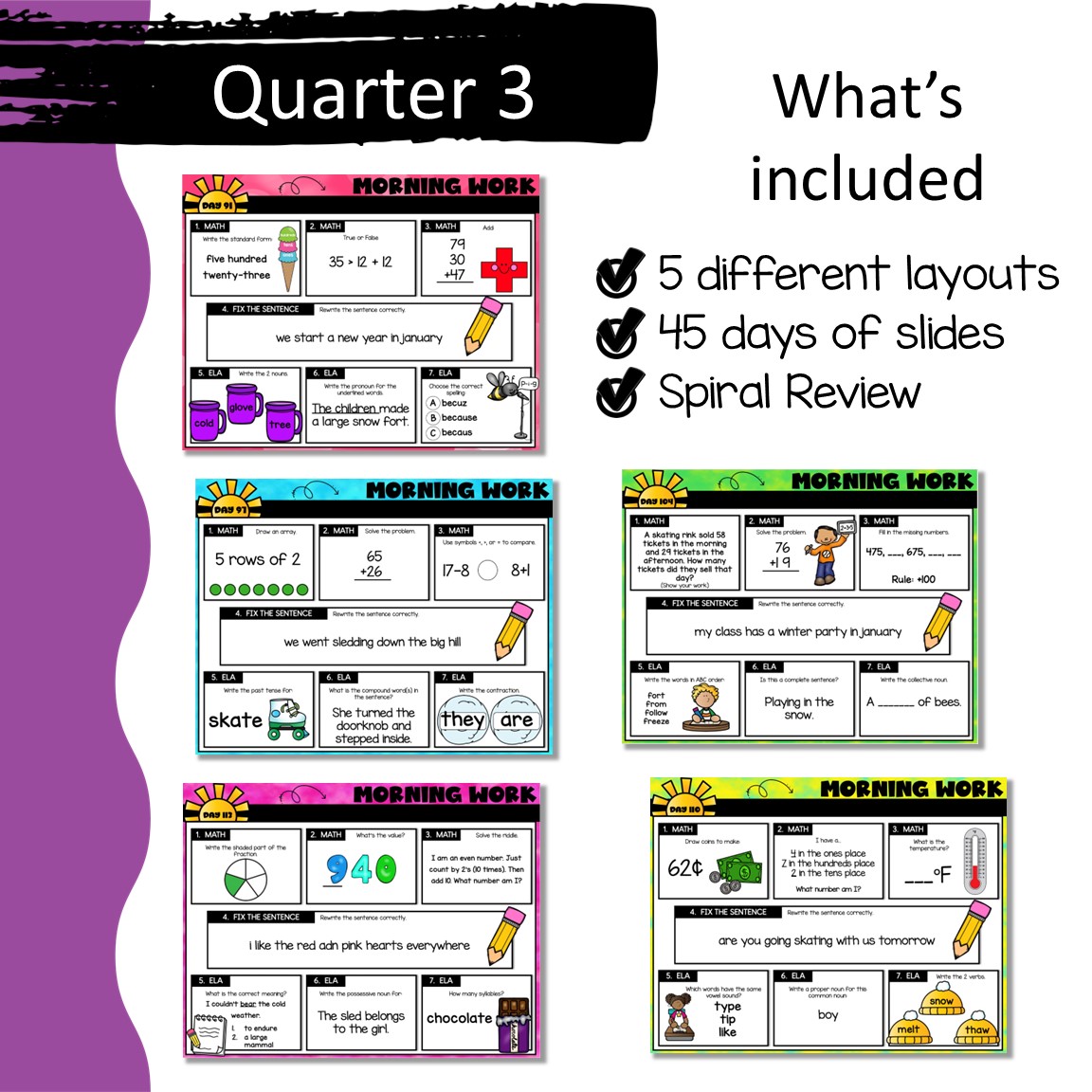 Projectable 2nd Grade Digital Morning Work - 45 Days Slides for Quarter 3 Spiral Review - Image 2
