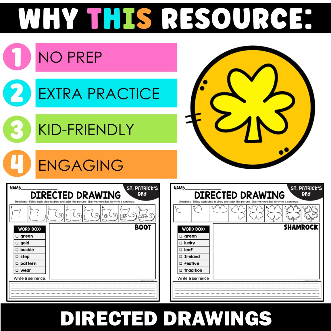 Directed Drawing Activities St. Patrick's Day Kindergarten 1st 2nd Grade Writing - Image 2