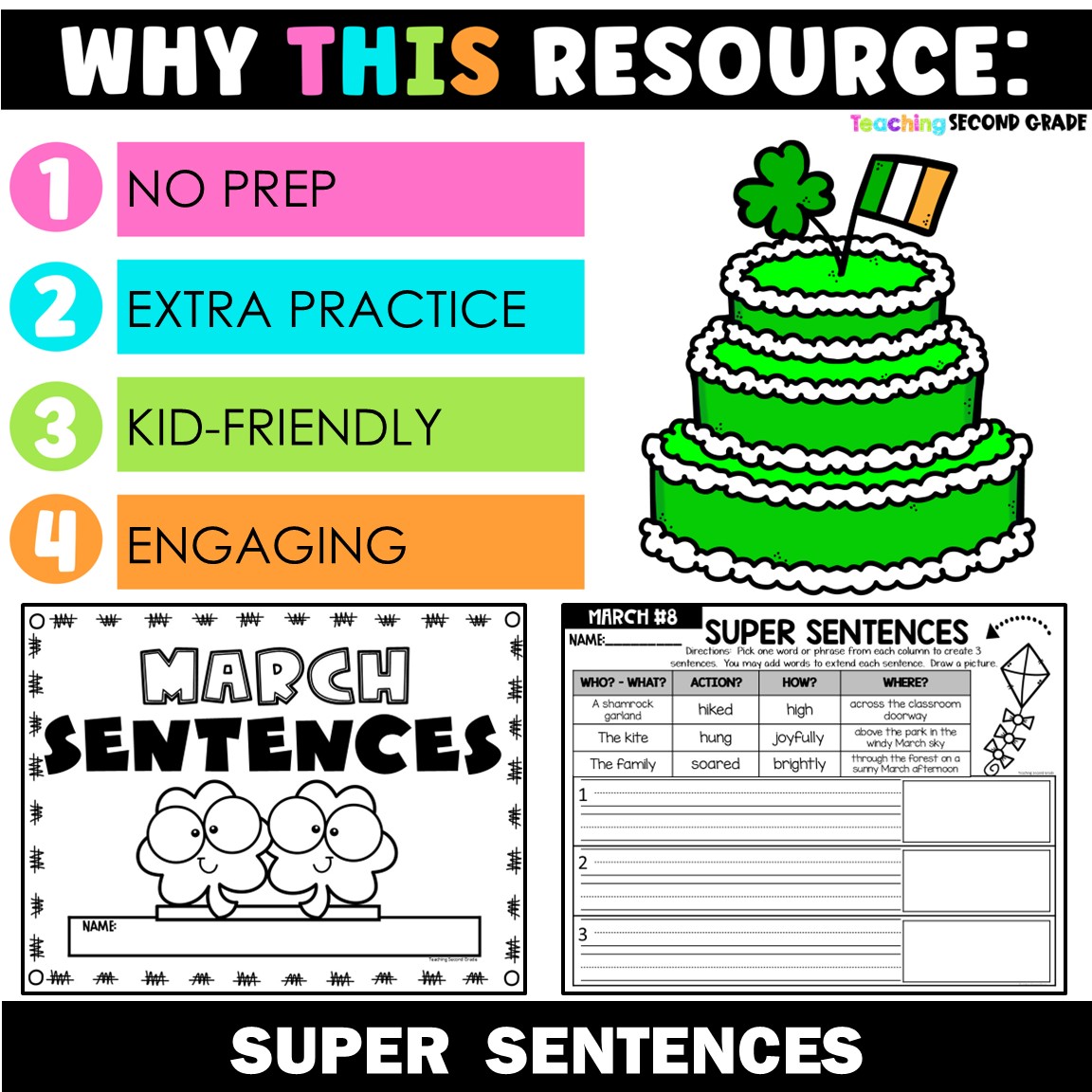 March Super Silly Sentences, Parts of Speech, Nouns, Verbs, and Adverbs - Image 2