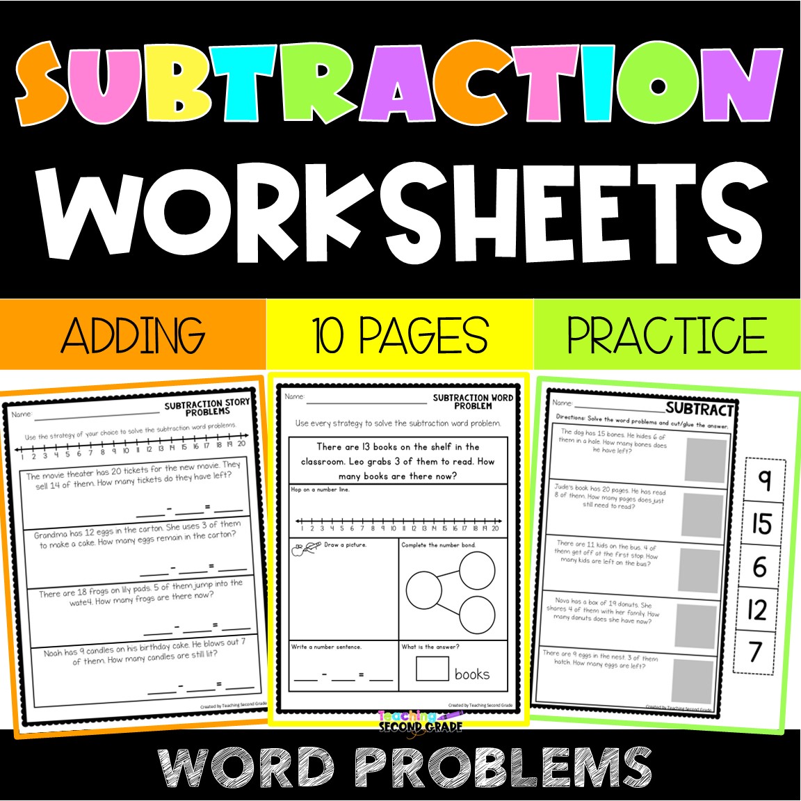Subtraction Facts to 20 Word Problems Worksheets