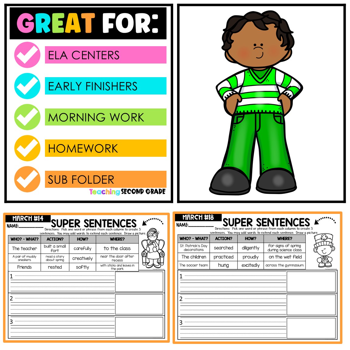 March Super Silly Sentences, Parts of Speech, Nouns, Verbs, and Adverbs - Image 4