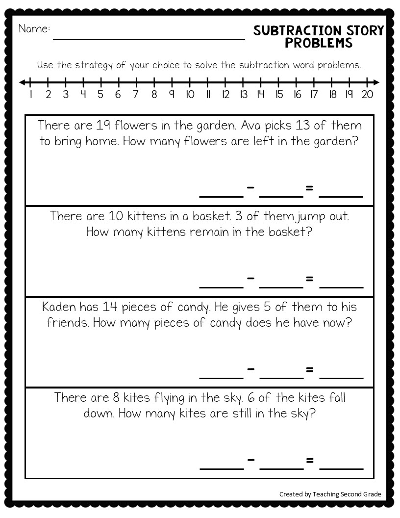 Subtraction Facts to 20 Word Problems Worksheets - Image 3