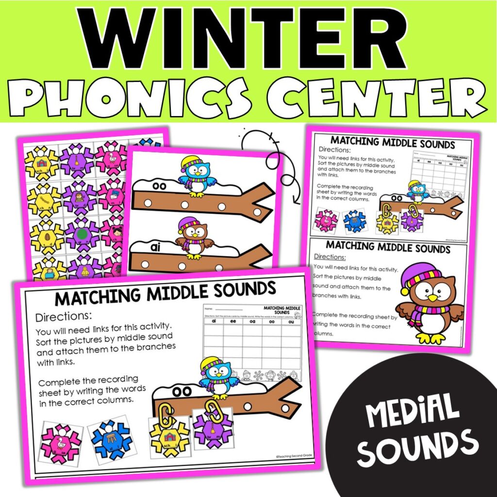 Winter Matching Medial (middle) Sounds Phonics Center - Teaching Ideas ...