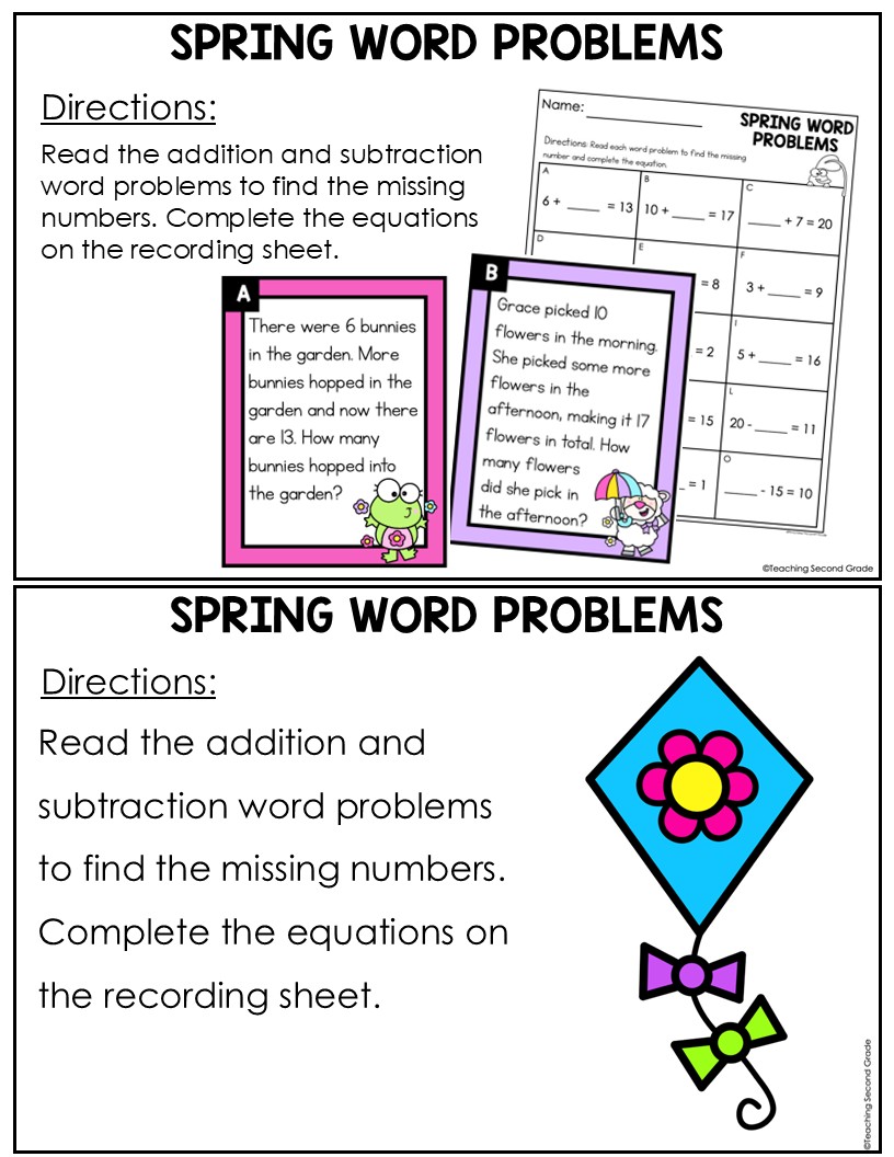 Spring Addition & Subtraction Word Problems | Math Center - Teaching ...