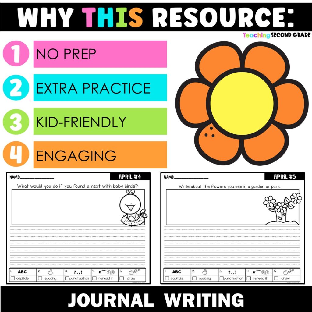 April Daily Journal Writing Prompts for 1st and 2nd Grade - Teaching ...