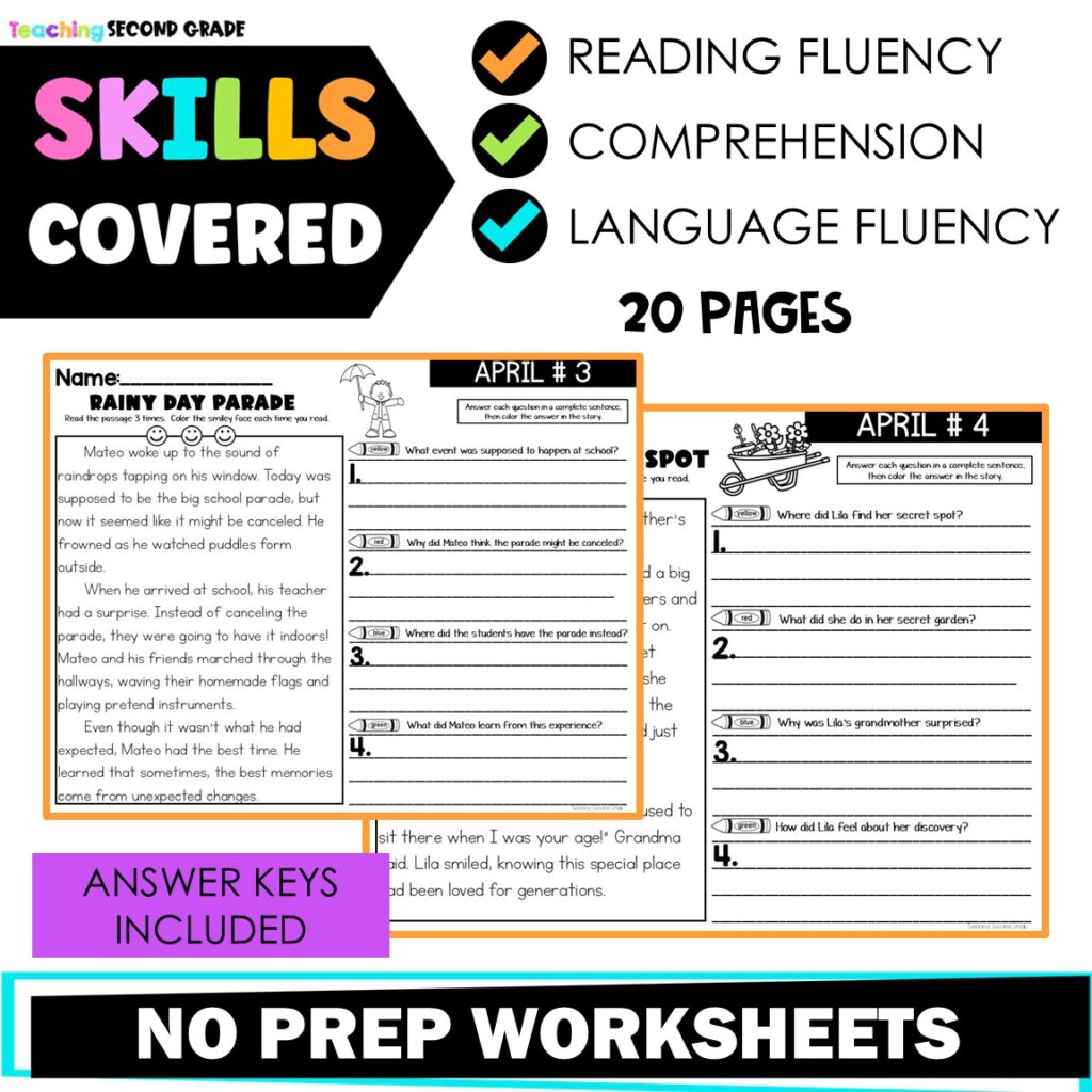 April Reading Passages for 2nd Grade with Comprehension Text Evidence ...