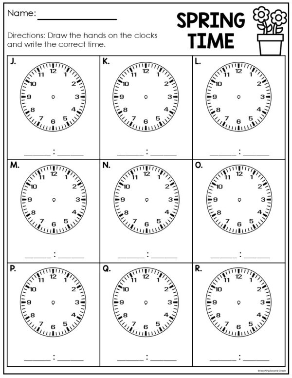Spring Telling Time Math Center | Clock Matching Activity for 1st and ...