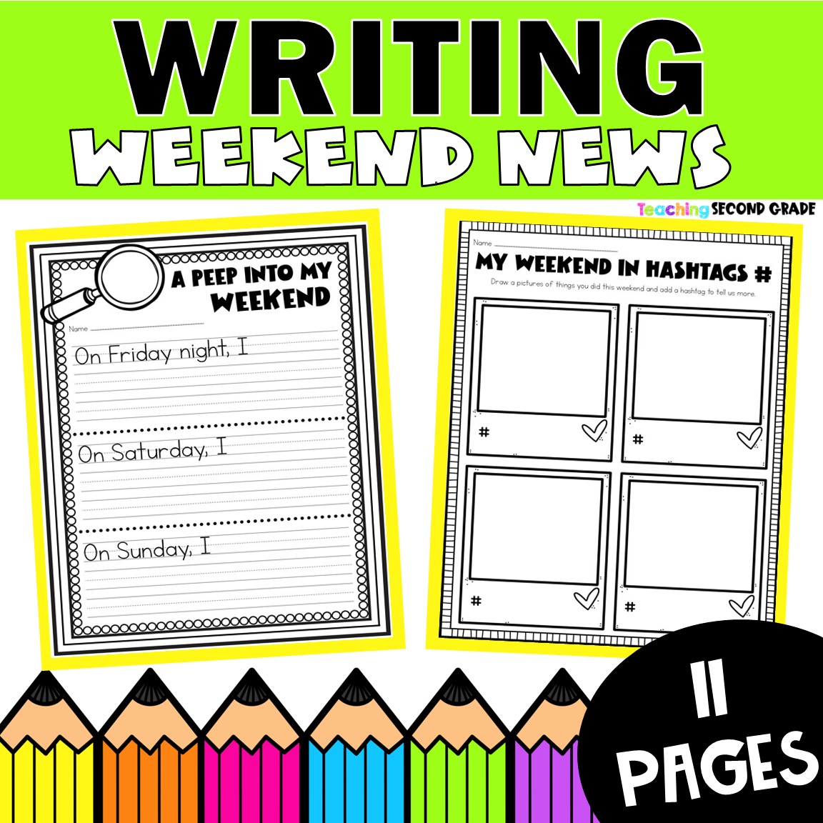 Weekend News Writing Pages – 11 Printable Prompts for Student Reflection
