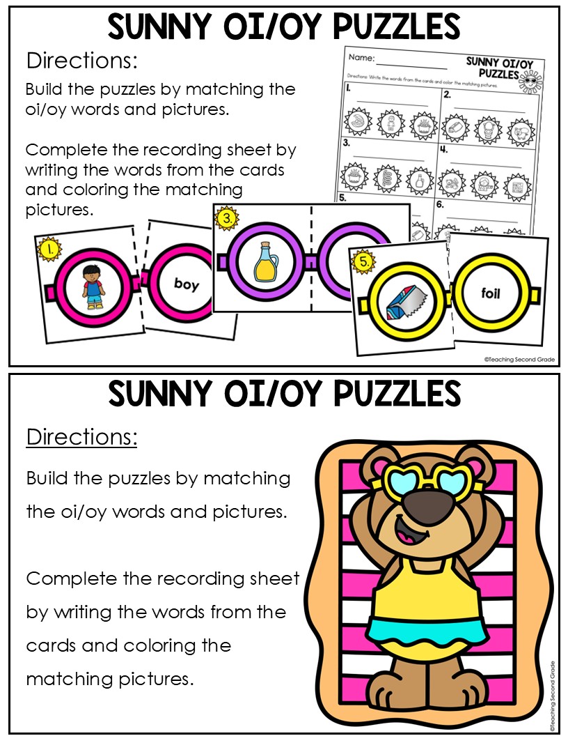 Diphthongs OI and OY Phonics Center | Summer Puzzle Activity - Image 2
