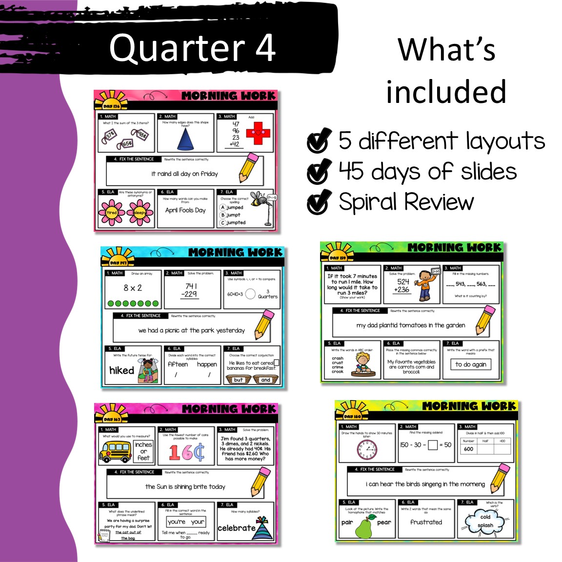 Projectable 2nd Grade Digital Morning Work - 45 Days Slides for Quarter 4 Spiral Review - Image 2