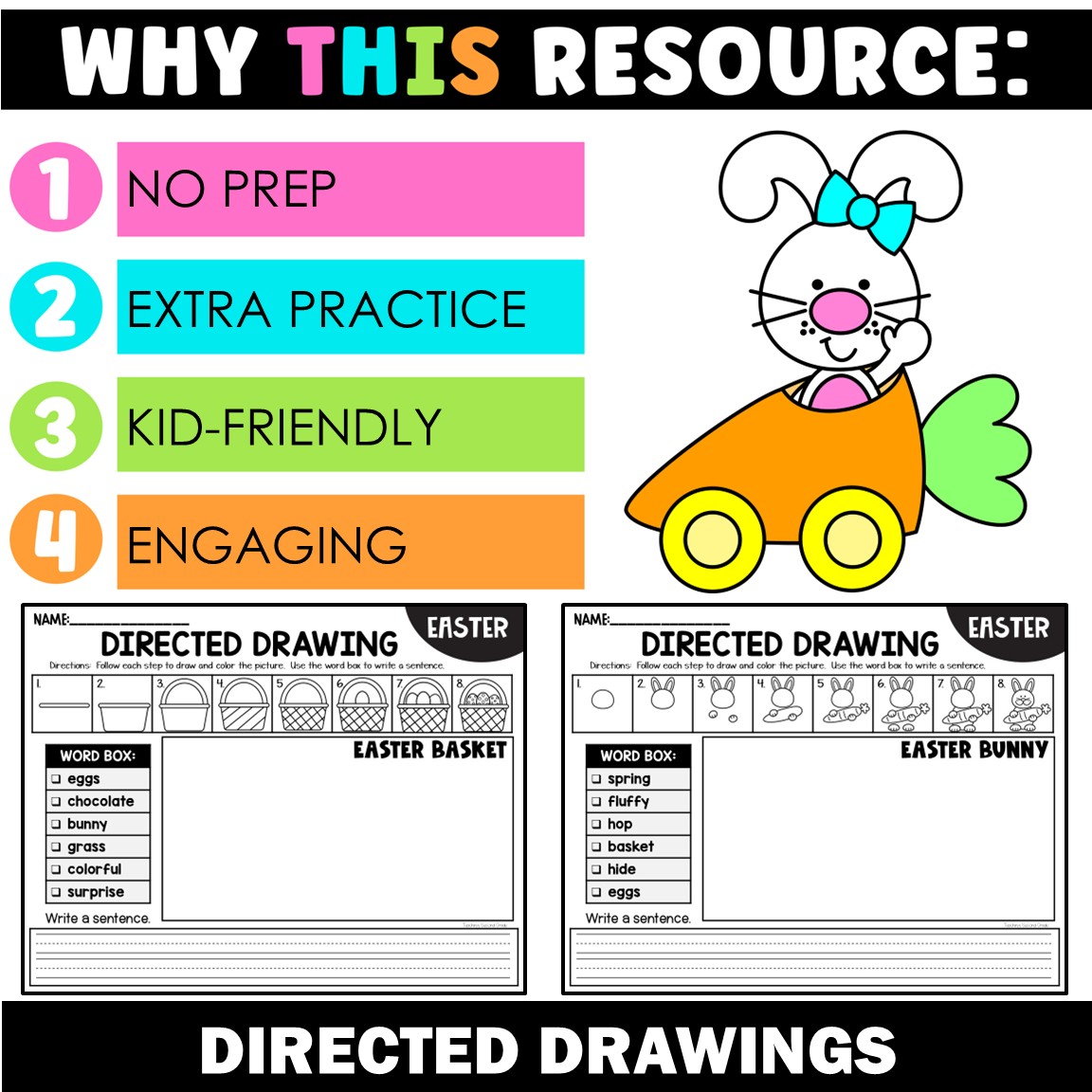 Directed Drawing Activities Easter Spring Kindergarten 1st 2nd Grade Writing - Image 2