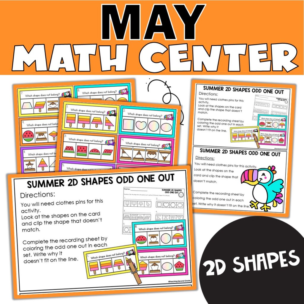 May 2D Shapes Math Center | Odd One Out Activity for 1st & 2nd Grade ...