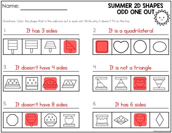 May 2D Shapes Math Center | Odd One Out Activity for 1st & 2nd Grade ...