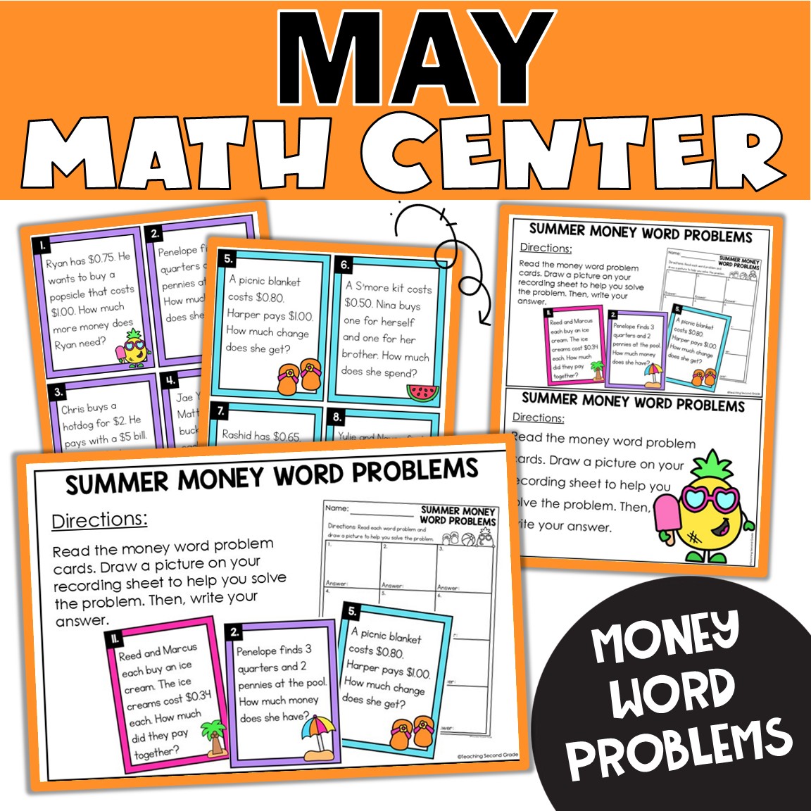 Summer Money Word Problems Math Center | Word Problem Activity 1st ...
