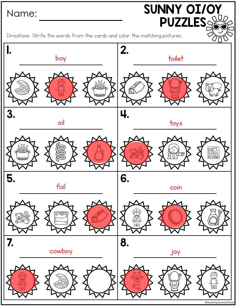 Diphthongs OI and OY Phonics Center | Summer Puzzle Activity - Image 5