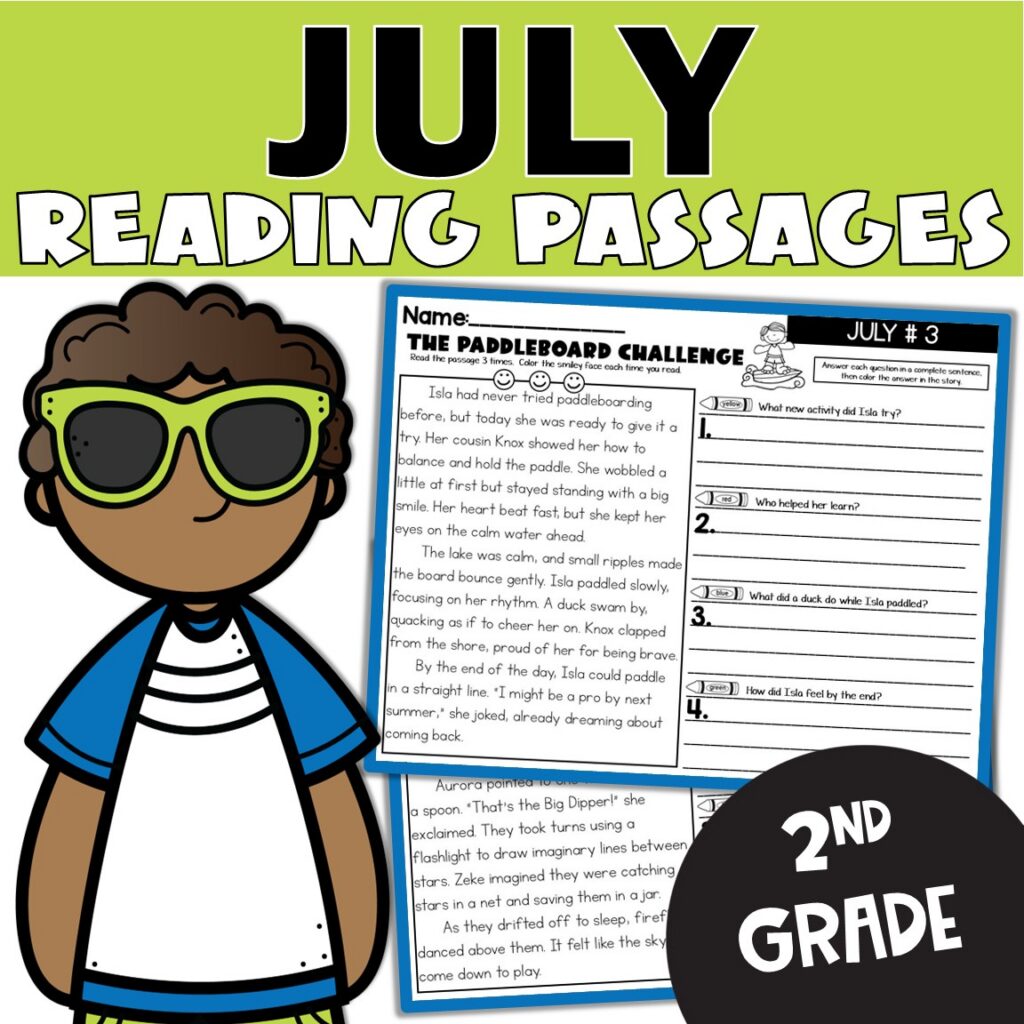 July Reading Passages for 2nd Grade with Comprehension Text Evidence ...