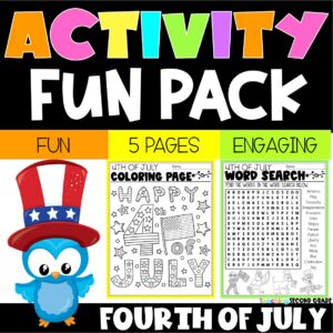 Fourth of July Activity Packet | Word Search, Maze, Crossword, Word Scramble