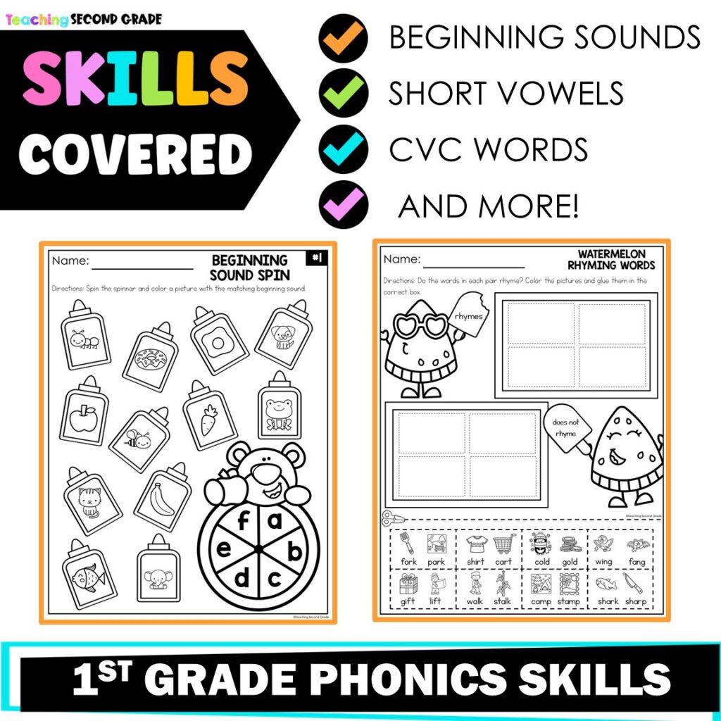 1st Grade August Phonics Worksheets | Back to School Literacy ...