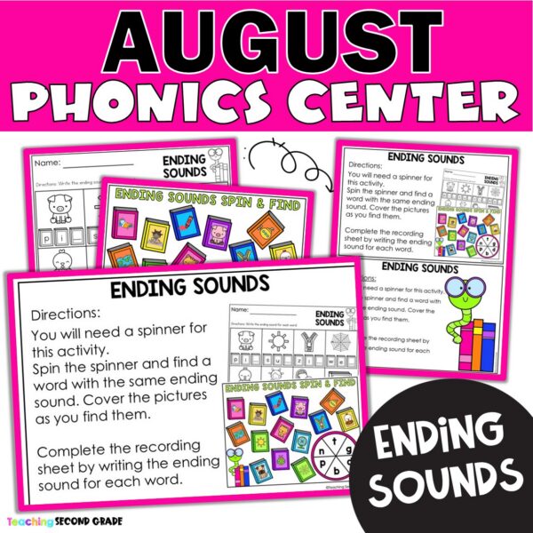 Ending Sounds Spinner Game August Phonics Activity for 1st and 2nd ...