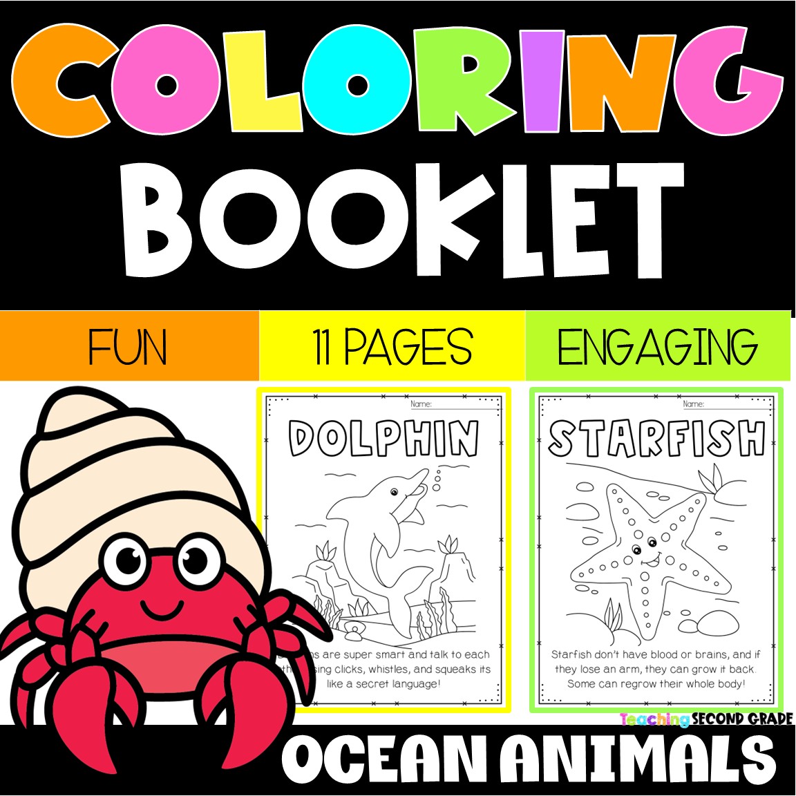 Ocean Animals Coloring Booklet with Fun Facts – 11 Pages - Teaching ...