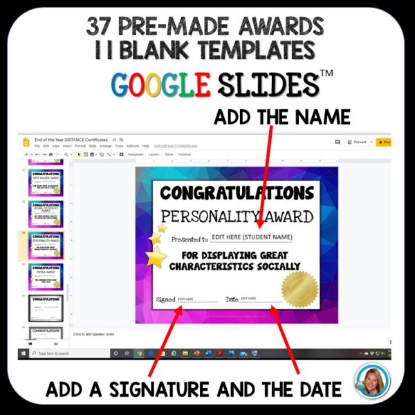 Editable Class Superlatives End of the Year Awards | Google Slides ...