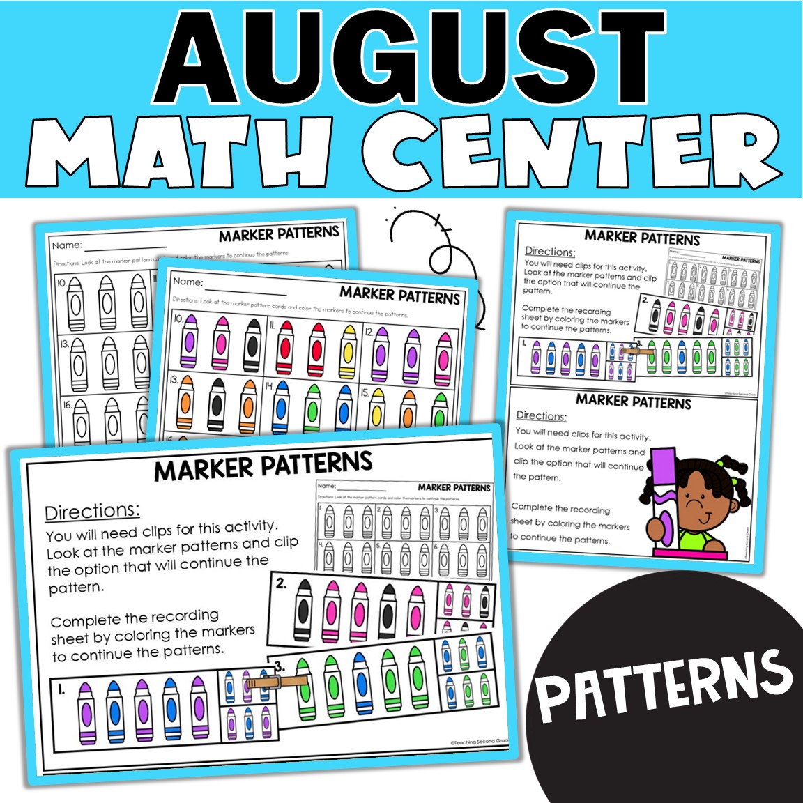 August Pattern Math Center | Back to School Pattern Activities ...