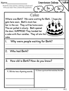 Reading Comprehension Passages Questions and Activities K, 1st & 2nd ...