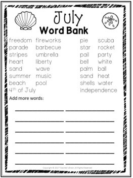JULY Writing Prompts Journal K-3 - Teaching Ideas Made Easy