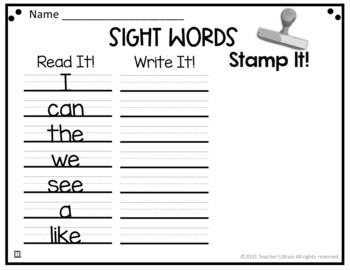 STAMPING Center | Sight Words Writing EDITABLE - Teaching Ideas Made Easy