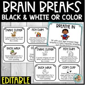 Brain Breaks Printable Cards for the Classroom | EDITABLE Google Slides ...