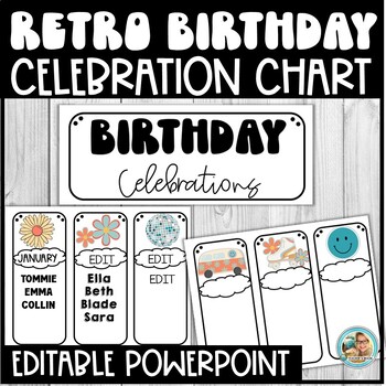 Retro GROOVY Classroom Decor | EDITABLE Birthday Chart Display Cards - Image 2