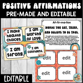 RETRO GOOVY CLASSROOM DECOR Positive Affirmations Mirror Cards | EDITABLE - Image 2